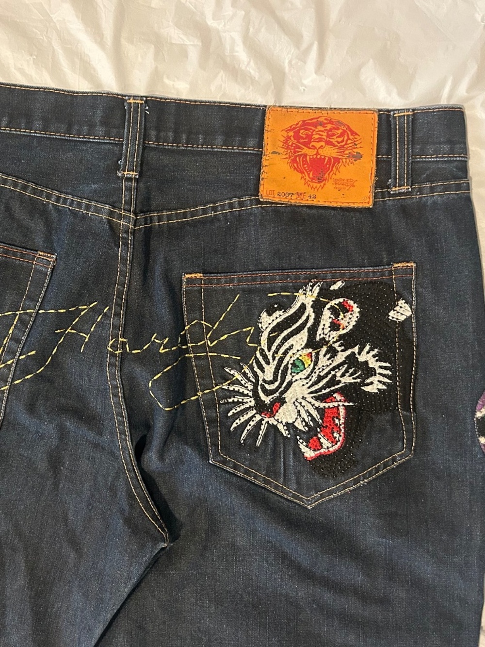 Y2K/Vntg Ed Hardy Lot 2007 Mens Jeans Size 42x34 Christian Audigier Tiger Design